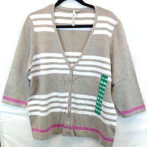 Leo & Nicole Striped Cardigan Sweater Beige/Pink/White